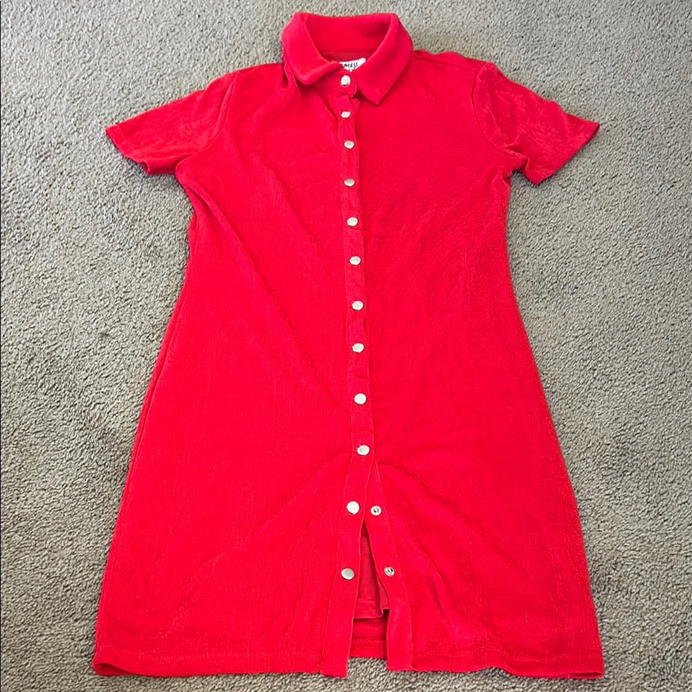 Red Button-Up Polo Dress